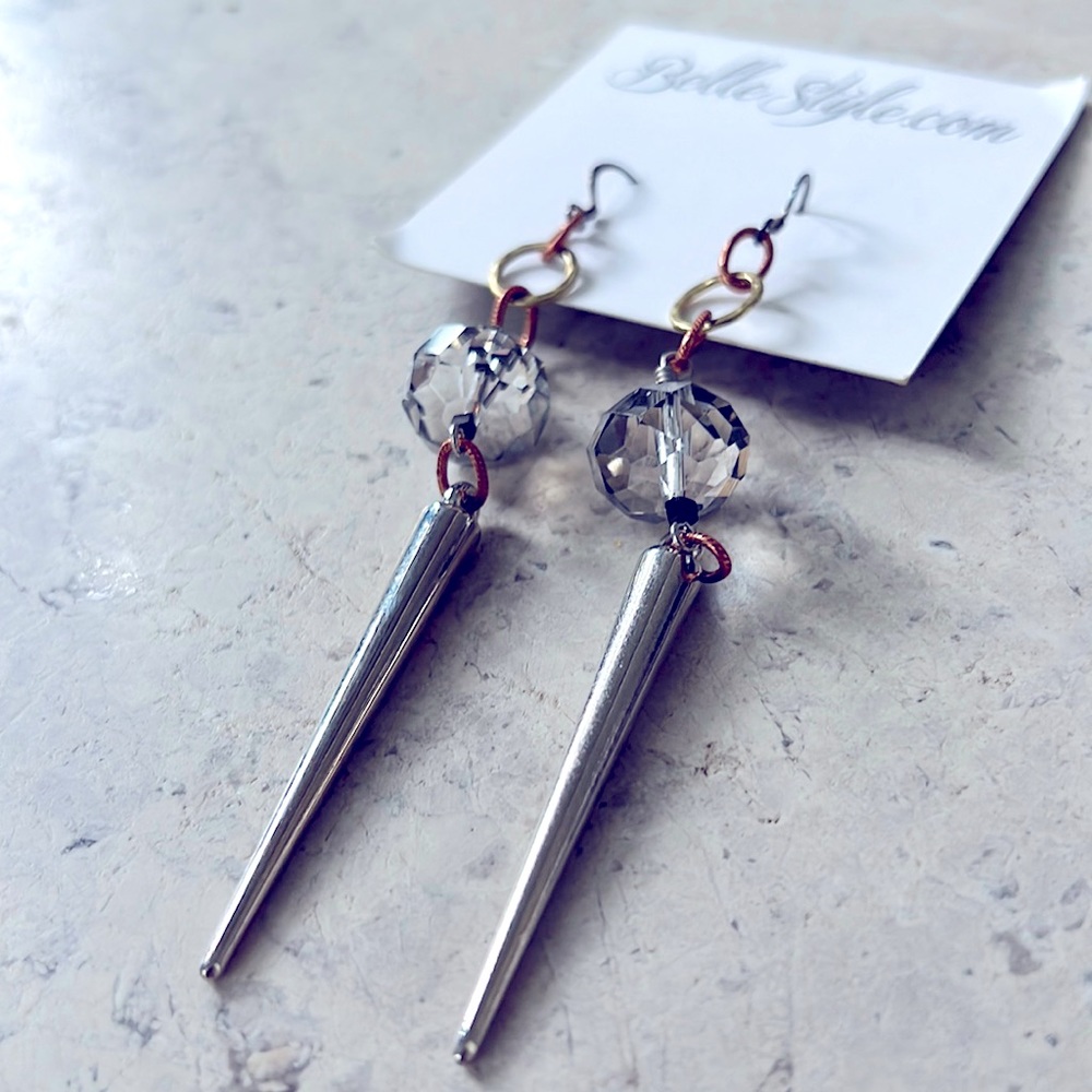 BelleStyle Silver Spike  Crystal Earrings